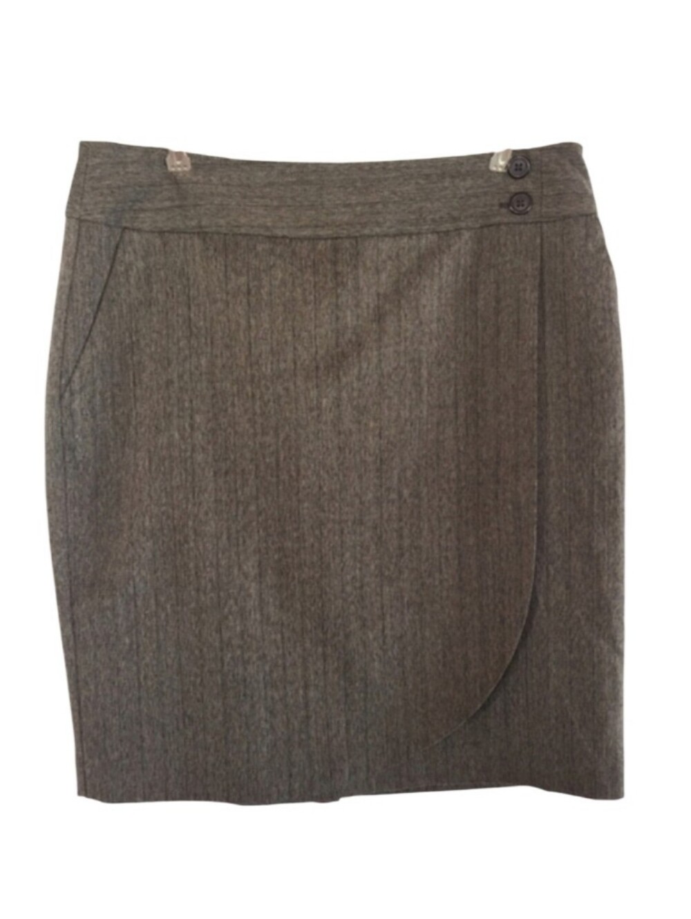 Van Heusen Studio Skirt Charcoal Tweed Faux Wrap Pencil Stretch Misses Size 10